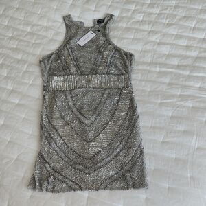 Karen Millen Silver Geometric Mini Dress. NWT. Sz 2, Runs Like 0